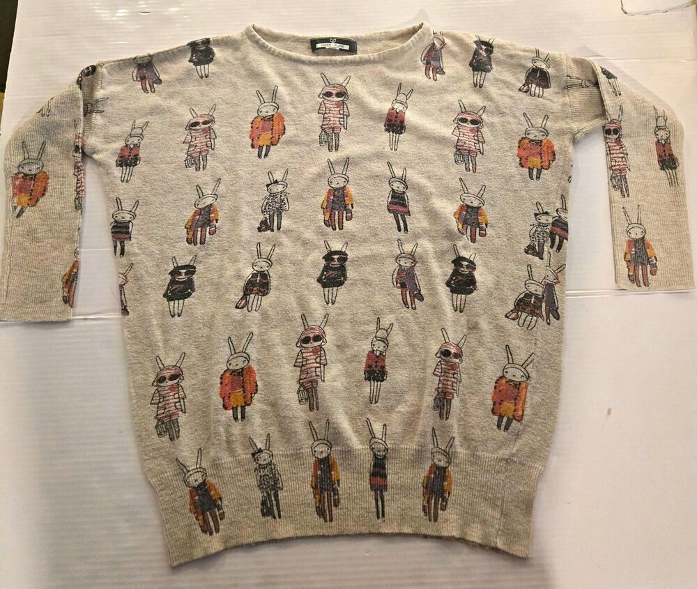 Paper Plane London L Knit Sweater Pullover Crew Neck Long Sleeve Graphic